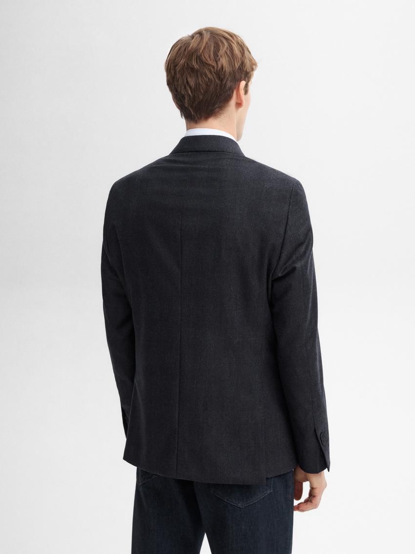 Massimo Dutti Wool Check Suit Men Blazer Navy | US-OY4756819
