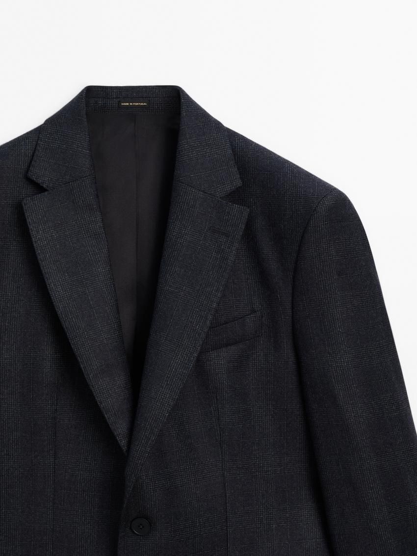 Massimo Dutti Wool Check Suit Men Blazer Navy | US-OY4756819