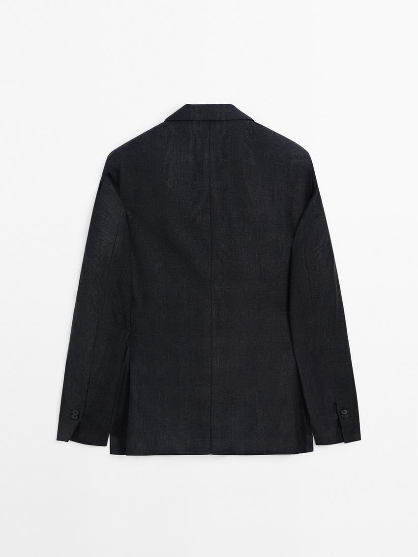 Massimo Dutti Wool Check Suit Men Blazer Navy | US-OY4756819