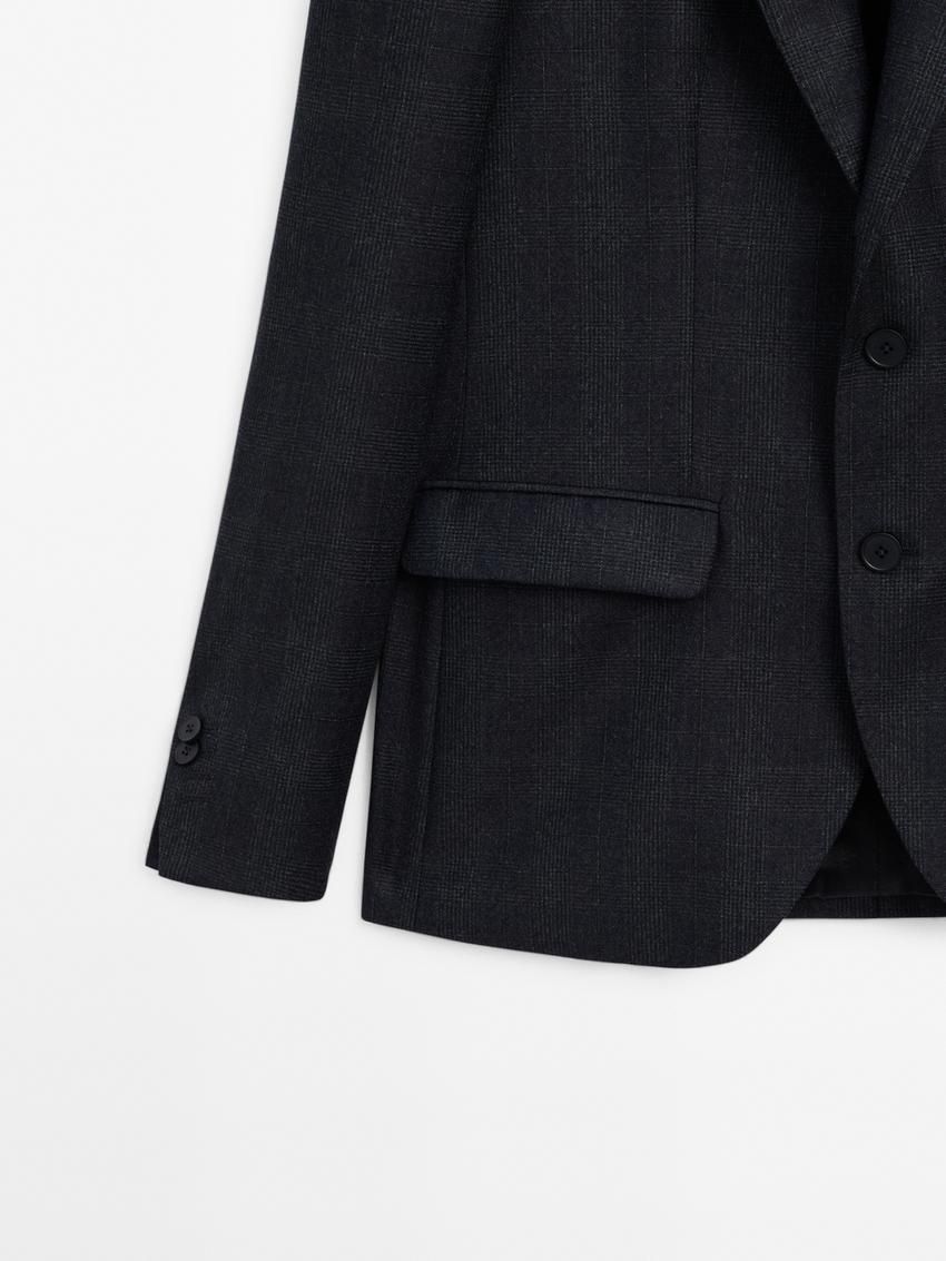 Massimo Dutti Wool Check Suit Men Blazer Navy | US-OY4756819