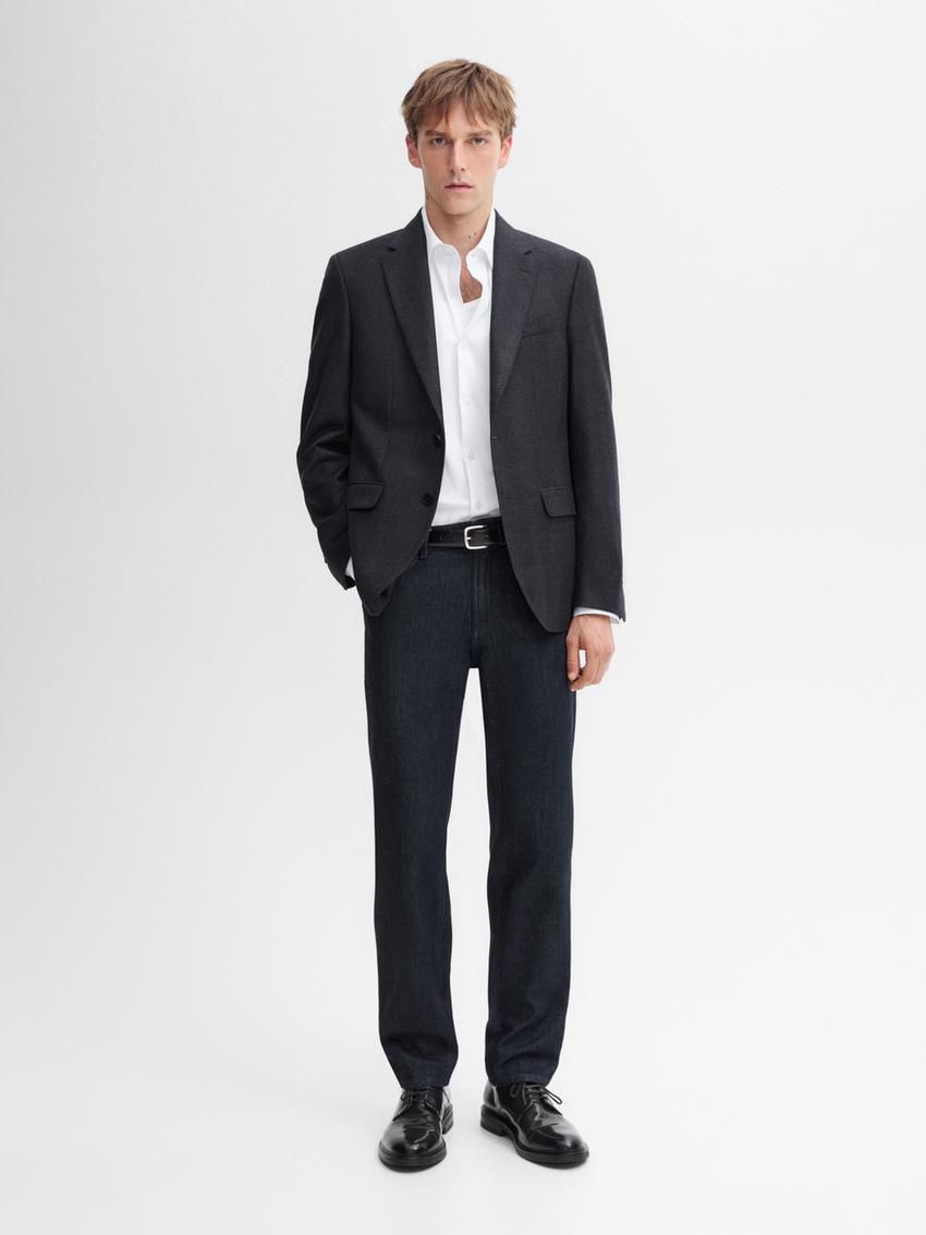 Massimo Dutti Wool Check Suit Men Blazer Navy | US-OY4756819