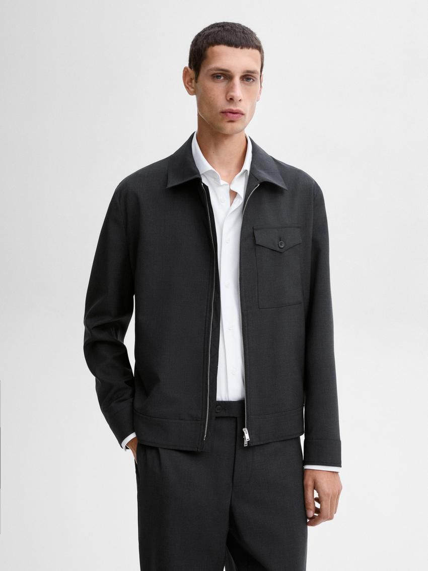 Massimo Dutti Wool Co-ord Men Bomber Jacket Dark Grey | US-WQ6712054
