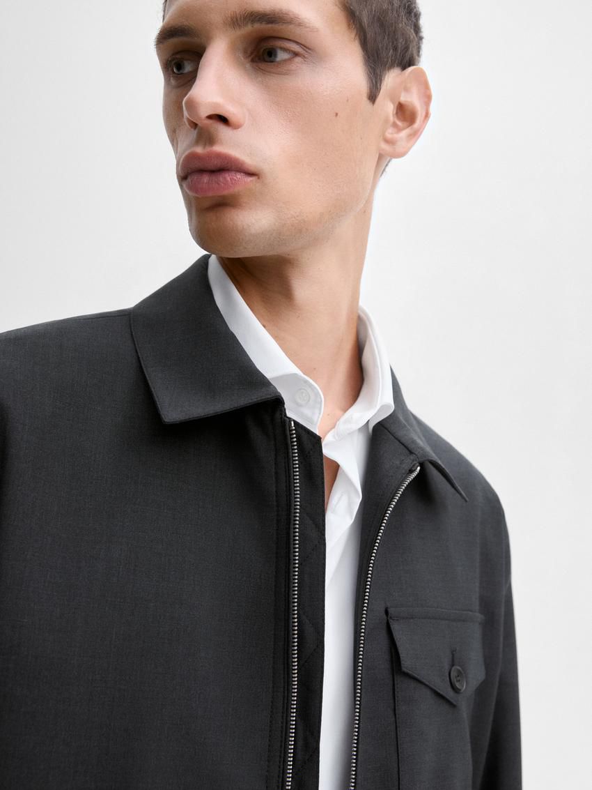Massimo Dutti Wool Co-ord Men Bomber Jacket Dark Grey | US-WQ6712054