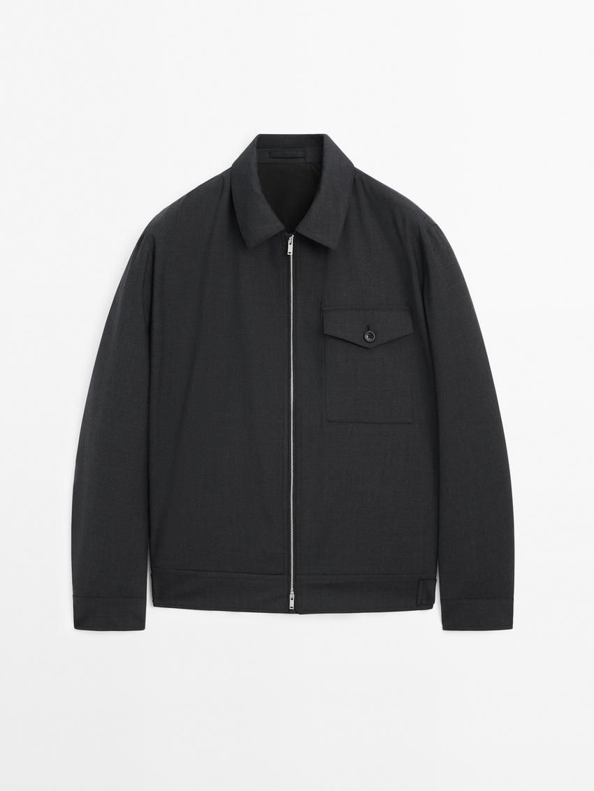 Massimo Dutti Wool Co-ord Men Bomber Jacket Dark Grey | US-WQ6712054