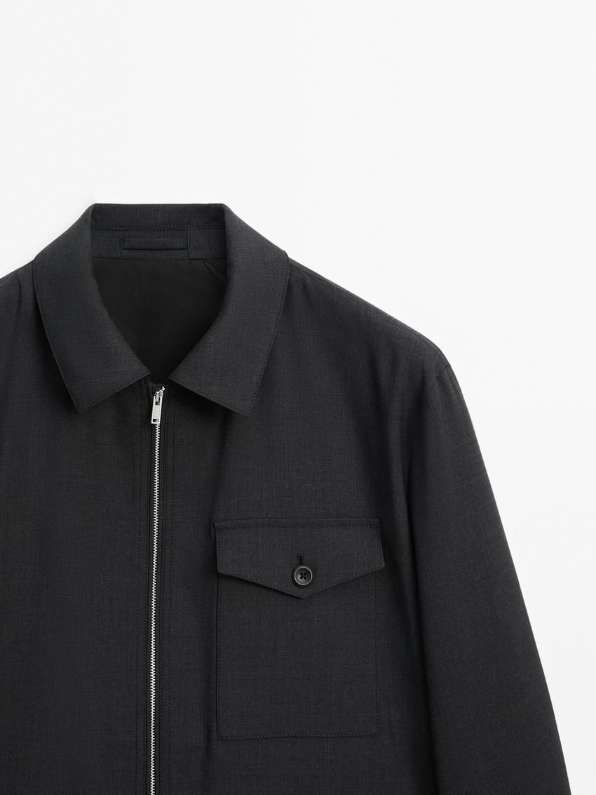 Massimo Dutti Wool Co-ord Men Bomber Jacket Dark Grey | US-WQ6712054