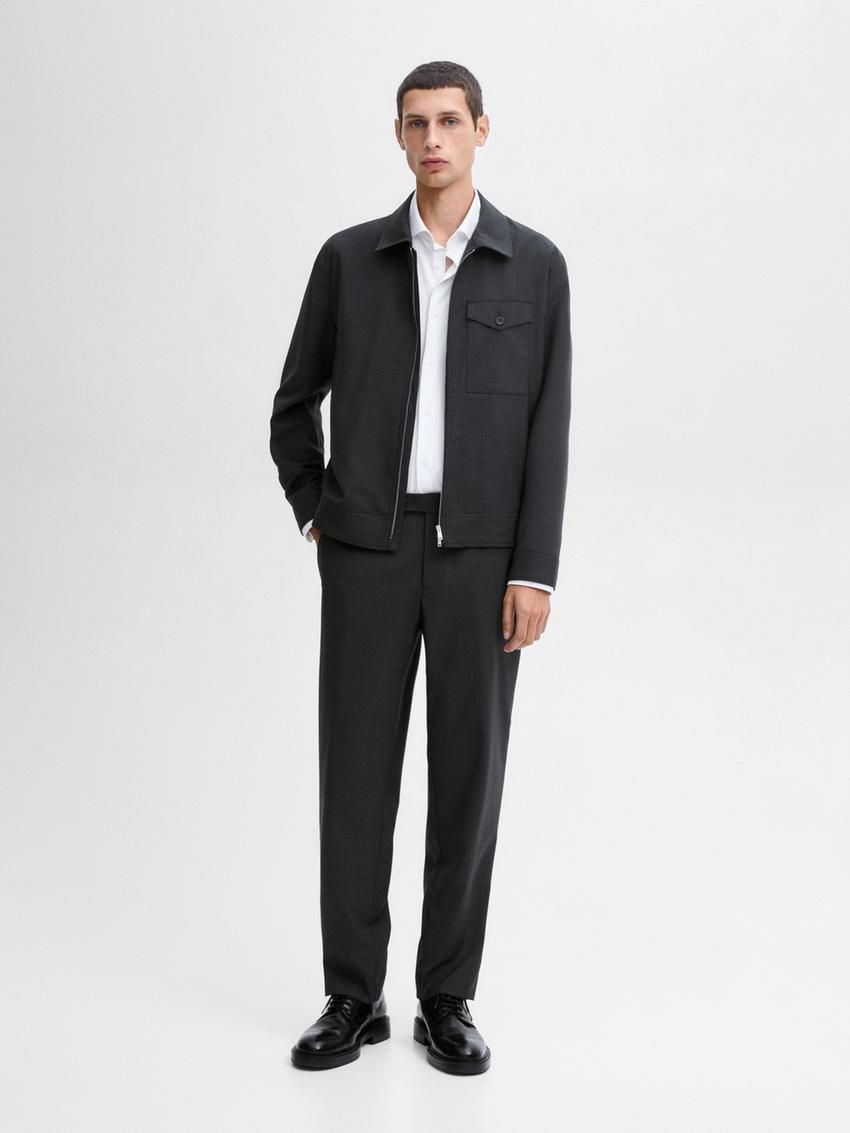 Massimo Dutti Wool Co-ord Men Bomber Jacket Dark Grey | US-WQ6712054