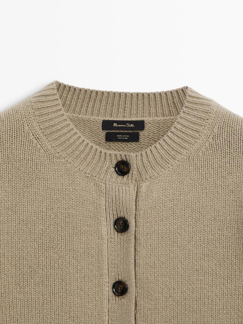 Massimo Dutti Wool Cropped Knit Women Cardigan Khaki | US-FB0873624
