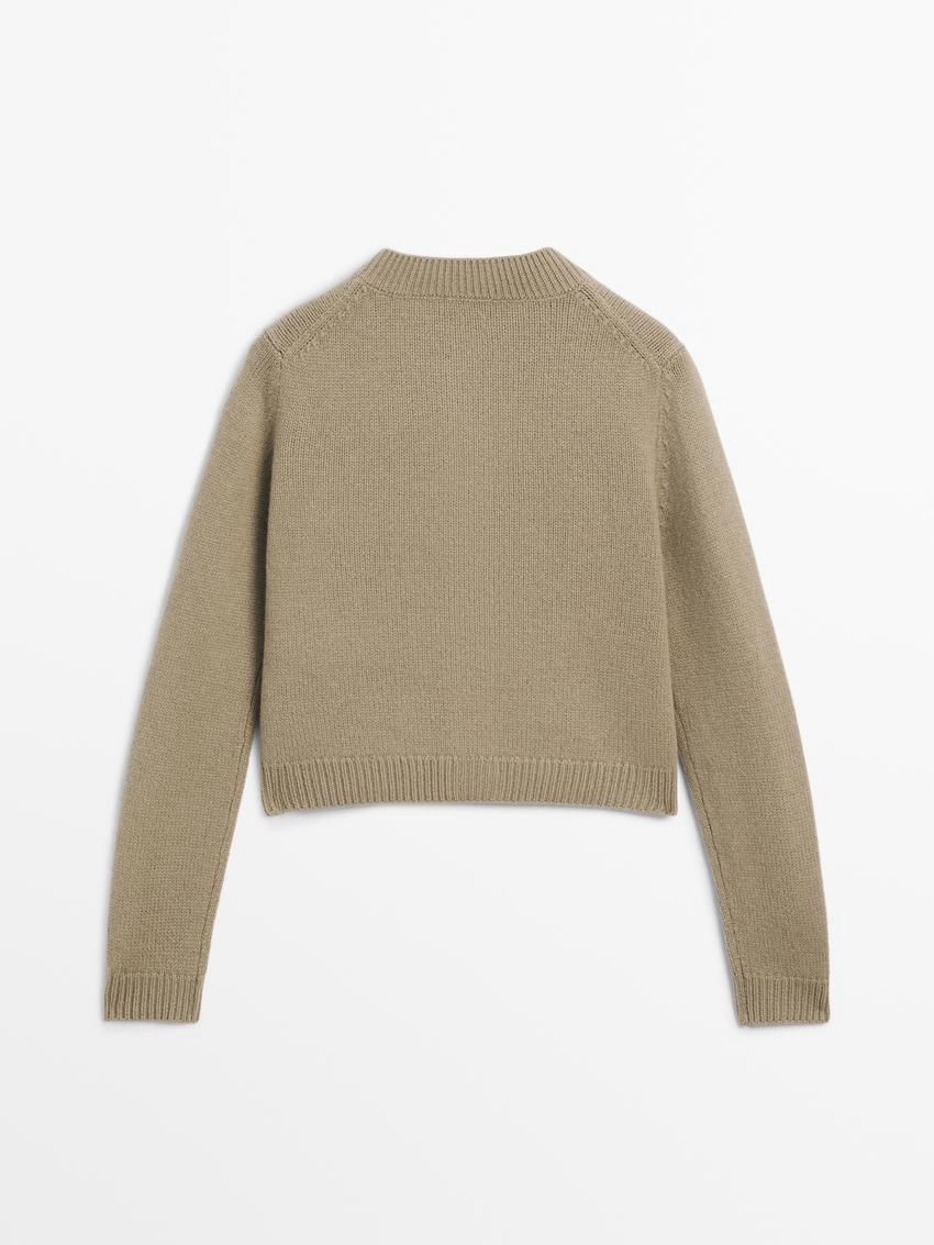 Massimo Dutti Wool Cropped Knit Women Cardigan Khaki | US-FB0873624