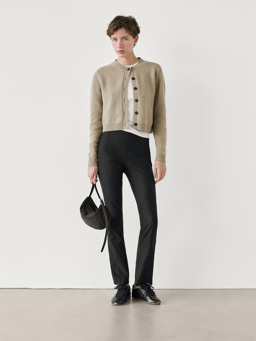 Massimo Dutti Wool Cropped Knit Women Cardigan Khaki | US-FB0873624