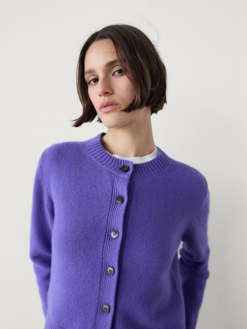 Massimo Dutti Wool Cropped Knit Women Cardigan Purple | US-DX2870596