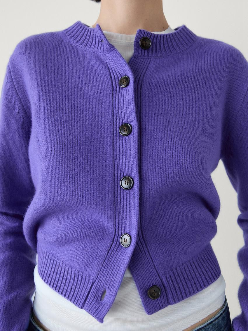 Massimo Dutti Wool Cropped Knit Women Cardigan Purple | US-DX2870596