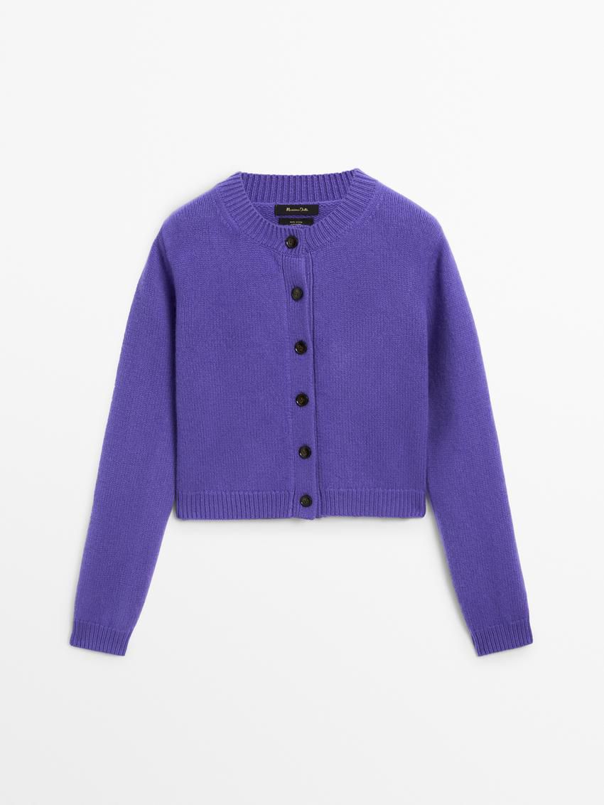 Massimo Dutti Wool Cropped Knit Women Cardigan Purple | US-DX2870596