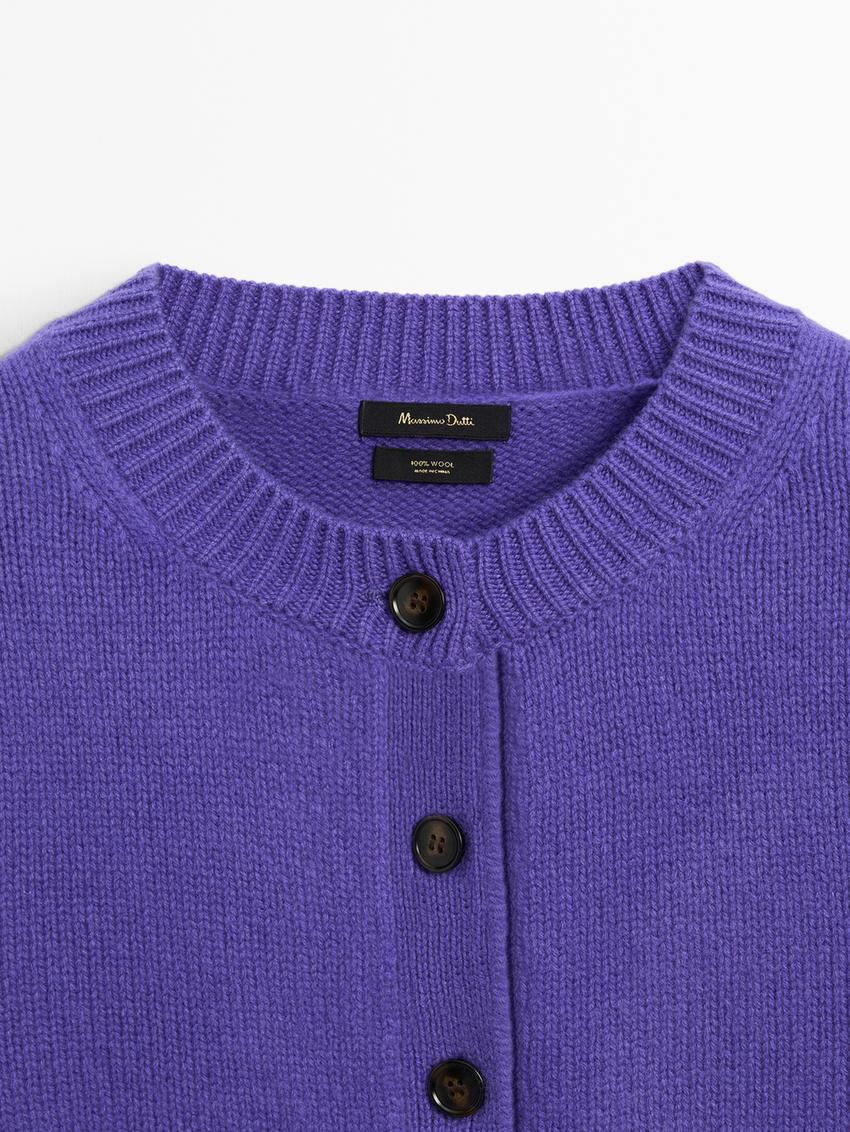 Massimo Dutti Wool Cropped Knit Women Cardigan Purple | US-DX2870596