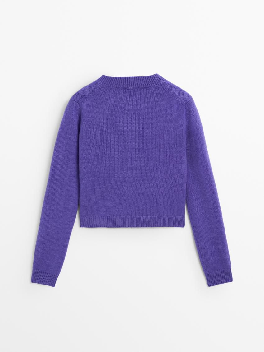 Massimo Dutti Wool Cropped Knit Women Cardigan Purple | US-DX2870596