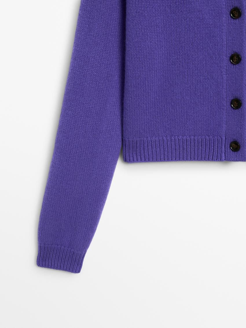 Massimo Dutti Wool Cropped Knit Women Cardigan Purple | US-DX2870596