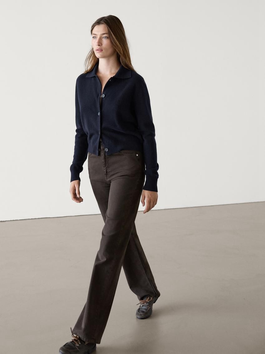 Massimo Dutti Wool Cropped Knit Women Cardigan Navy | US-TS9078325