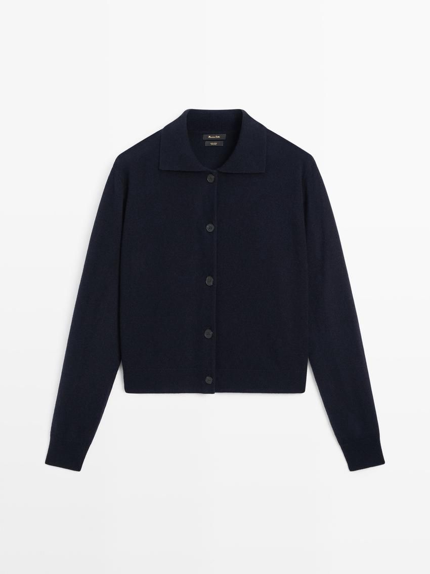 Massimo Dutti Wool Cropped Knit Women Cardigan Navy | US-TS9078325