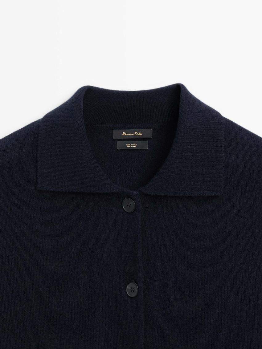 Massimo Dutti Wool Cropped Knit Women Cardigan Navy | US-TS9078325
