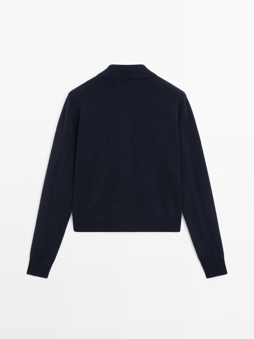 Massimo Dutti Wool Cropped Knit Women Cardigan Navy | US-TS9078325