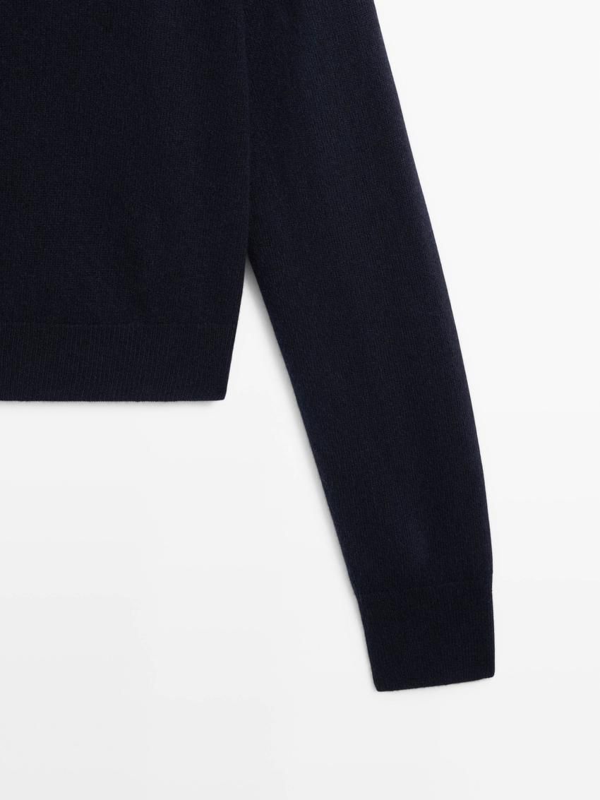 Massimo Dutti Wool Cropped Knit Women Cardigan Navy | US-TS9078325