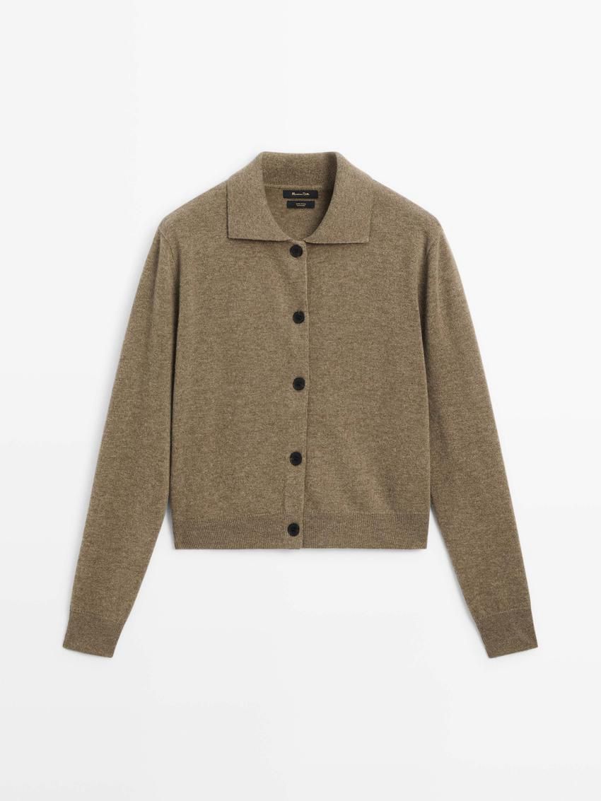 Massimo Dutti Wool Cropped Knit Women Cardigan Olive | US-WB8906721