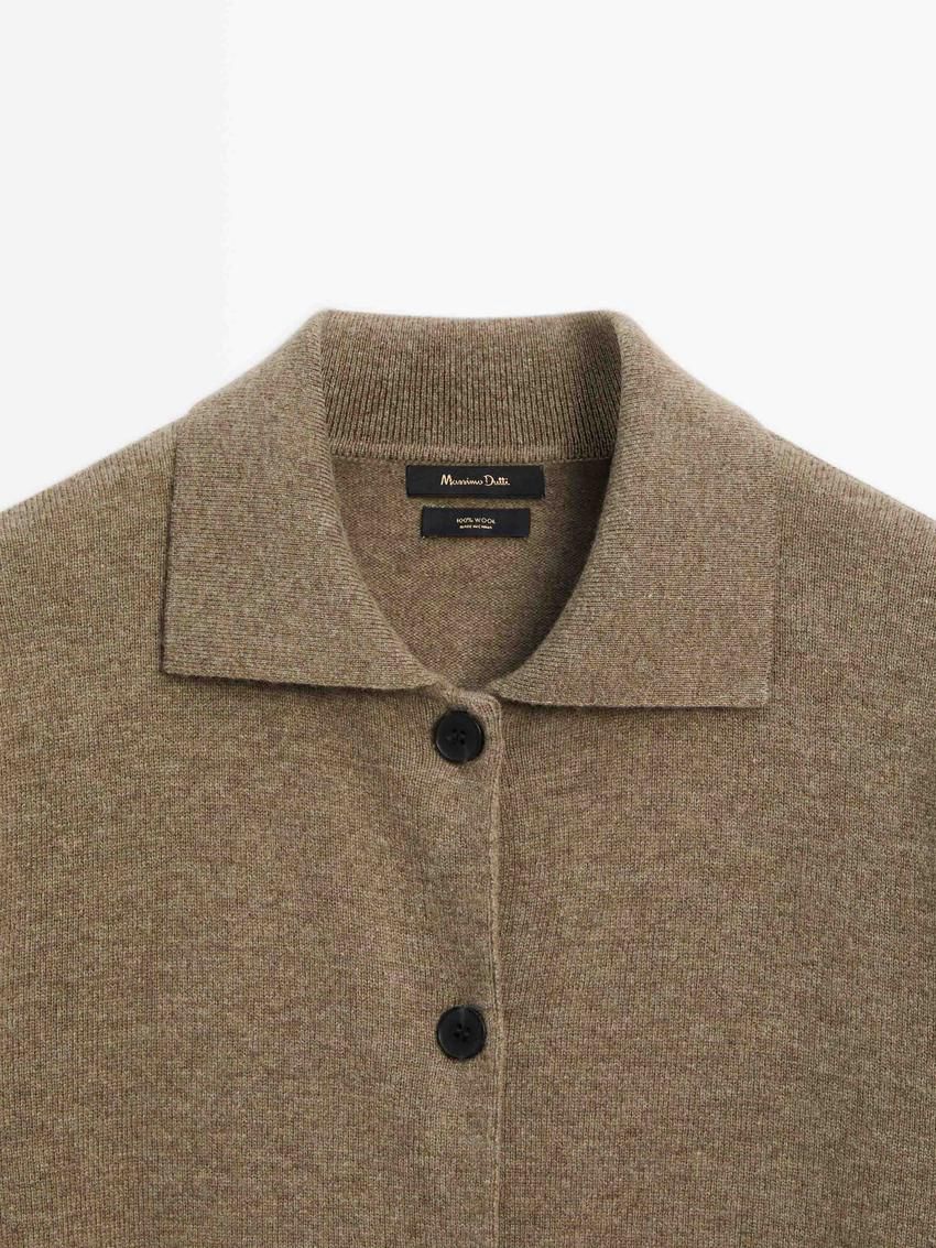 Massimo Dutti Wool Cropped Knit Women Cardigan Olive | US-WB8906721