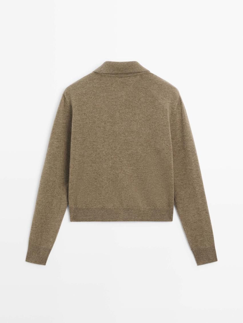 Massimo Dutti Wool Cropped Knit Women Cardigan Olive | US-WB8906721