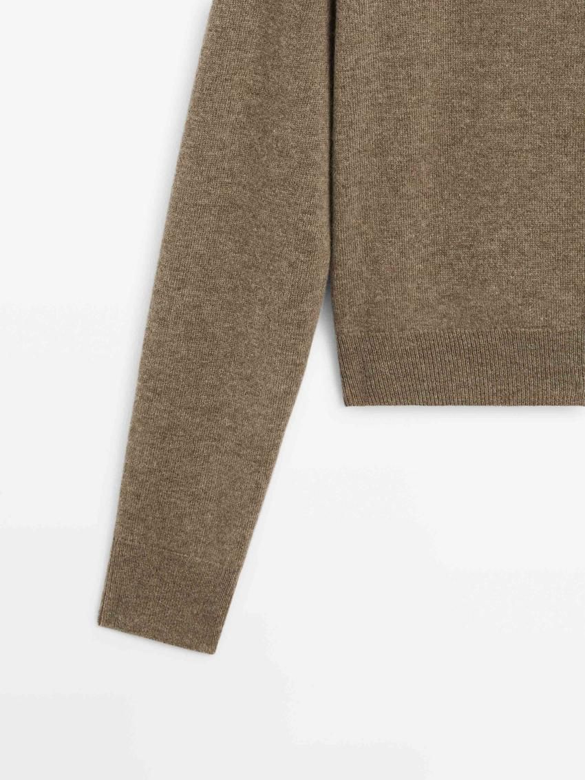 Massimo Dutti Wool Cropped Knit Women Cardigan Olive | US-WB8906721