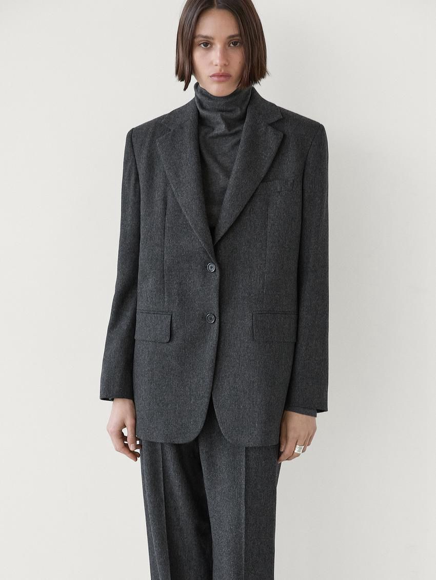 Massimo Dutti Wool Flannel Women Blazer Dark Grey | US-JZ1729538