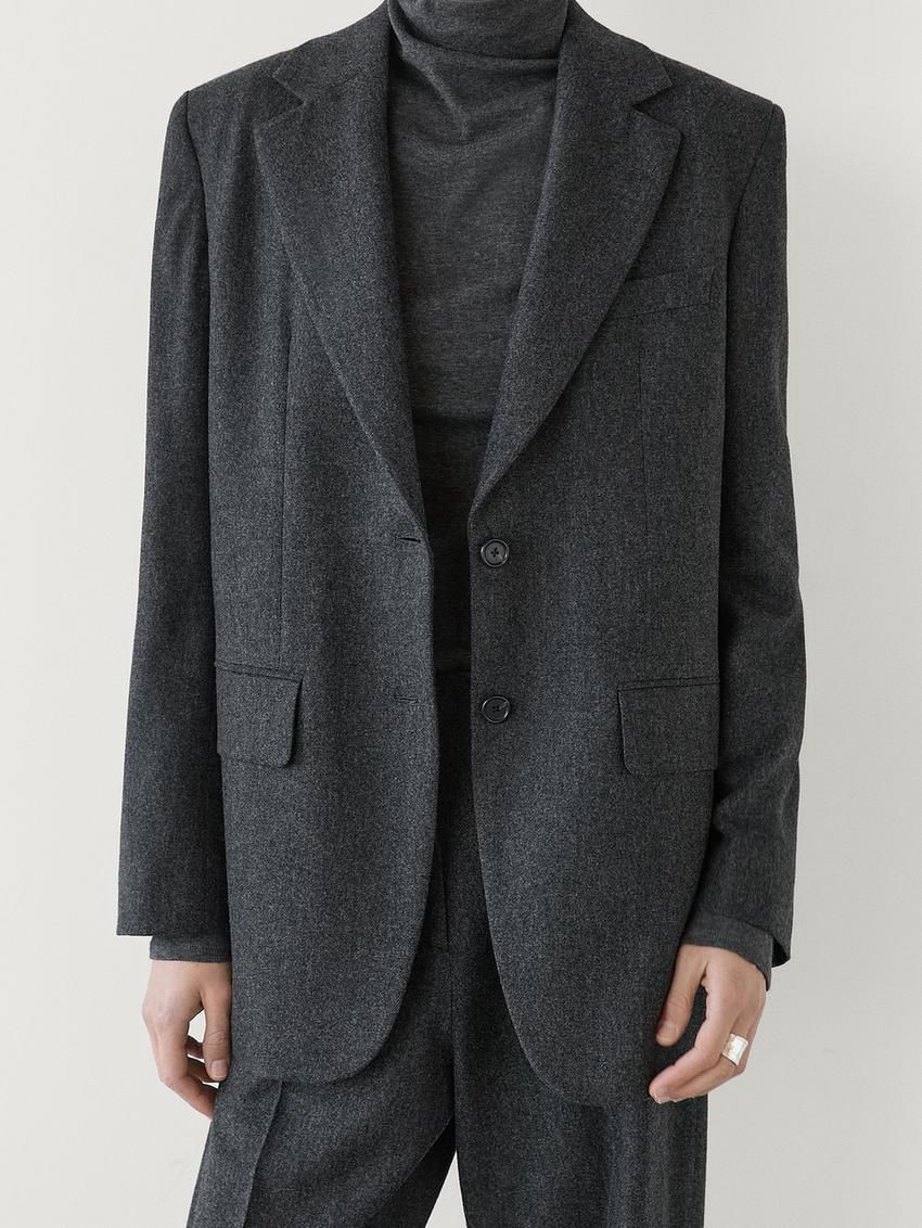 Massimo Dutti Wool Flannel Women Blazer Dark Grey | US-JZ1729538