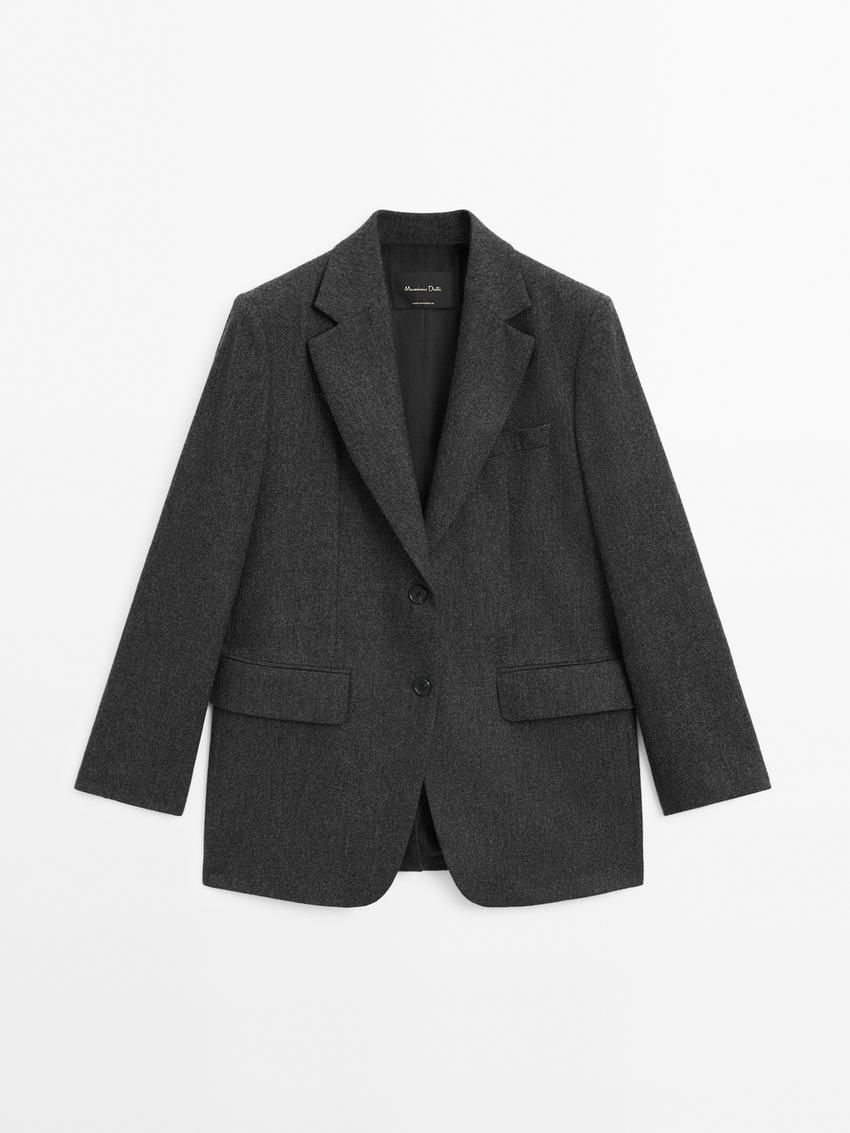 Massimo Dutti Wool Flannel Women Blazer Dark Grey | US-JZ1729538
