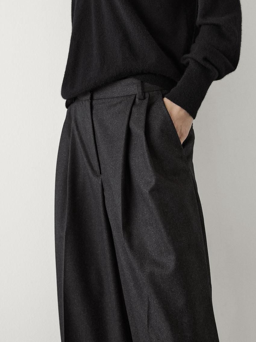 Massimo Dutti Wool Flannel Women Trousers Black | US-NF0549836
