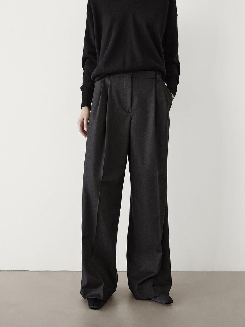 Massimo Dutti Wool Flannel Women Trousers Black | US-NF0549836