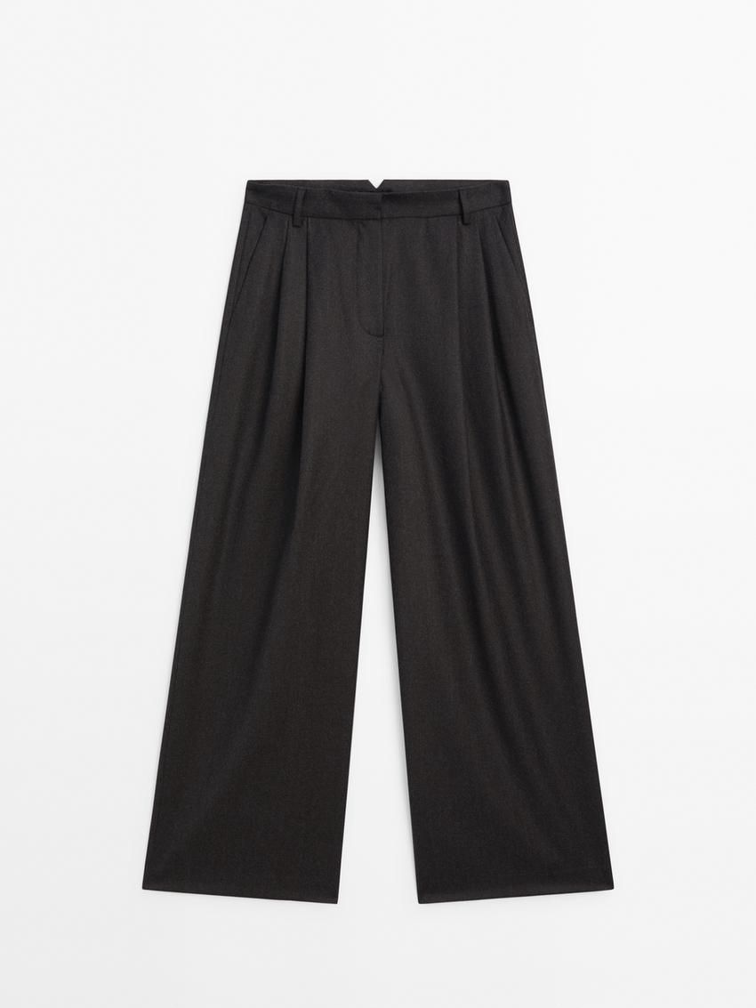 Massimo Dutti Wool Flannel Women Trousers Black | US-NF0549836