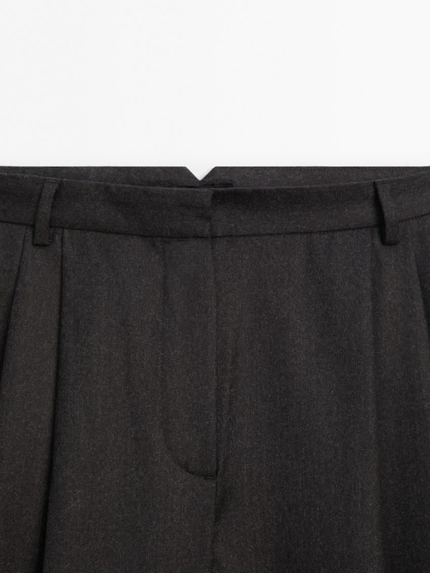 Massimo Dutti Wool Flannel Women Trousers Black | US-NF0549836
