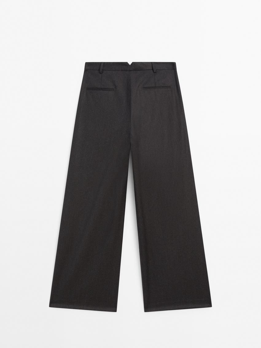 Massimo Dutti Wool Flannel Women Trousers Black | US-NF0549836