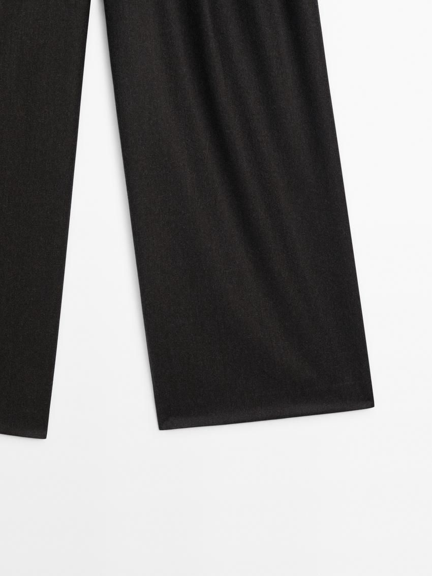 Massimo Dutti Wool Flannel Women Trousers Black | US-NF0549836