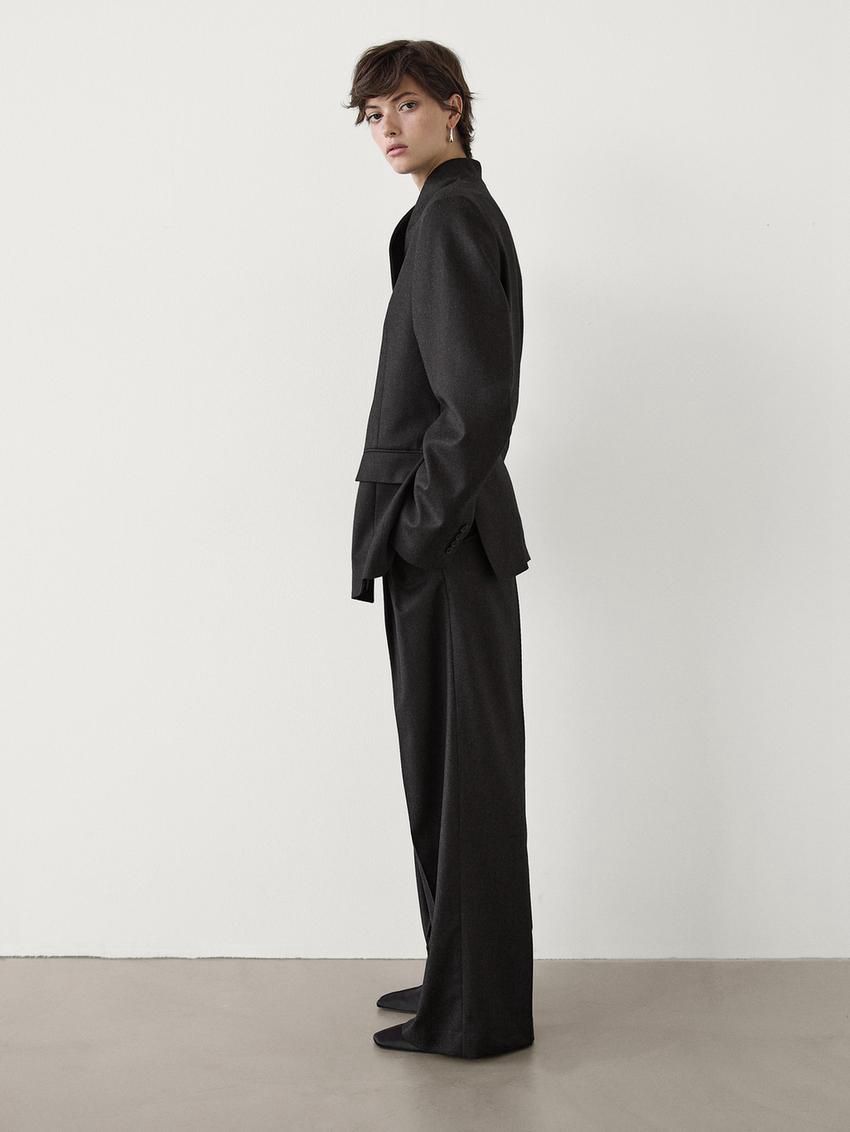 Massimo Dutti Wool Flannel Women Trousers Black | US-NF0549836
