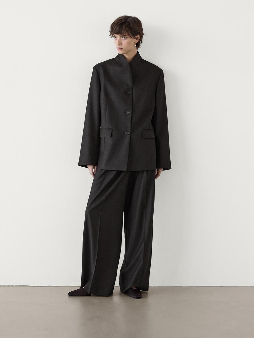 Massimo Dutti Wool Flannel Women Trousers Black | US-NF0549836