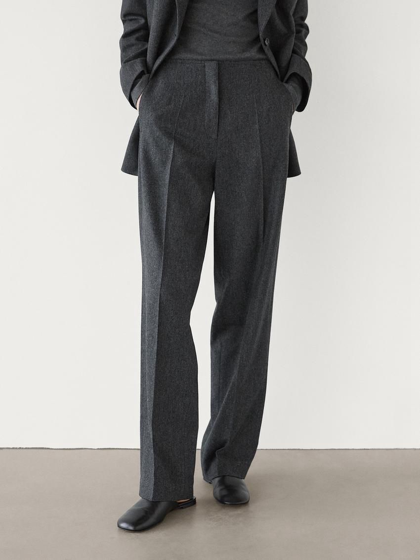 Massimo Dutti Wool Flannel Women Trousers Dark Grey | US-VT2835497
