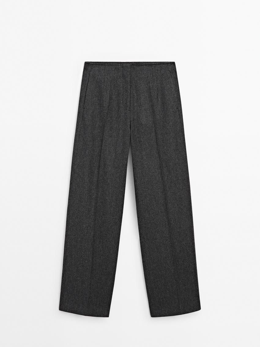 Massimo Dutti Wool Flannel Women Trousers Dark Grey | US-VT2835497