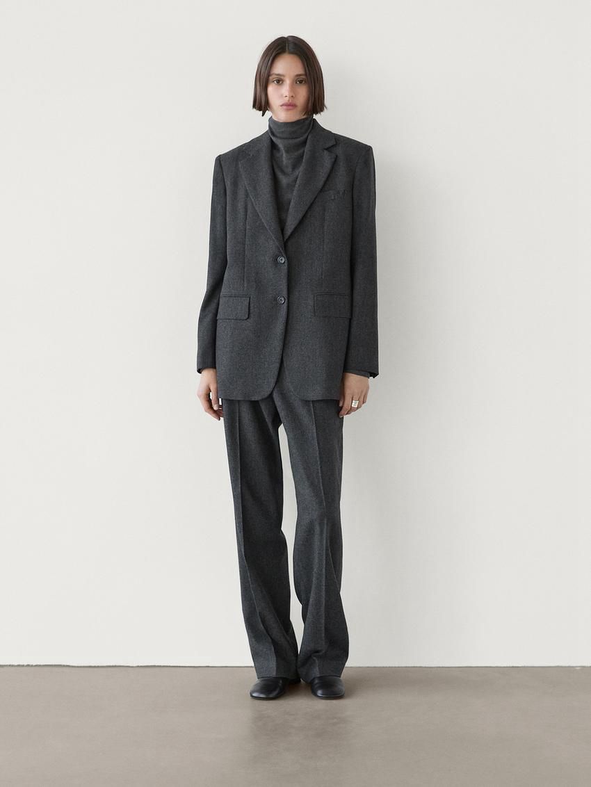 Massimo Dutti Wool Flannel Women Trousers Dark Grey | US-VT2835497