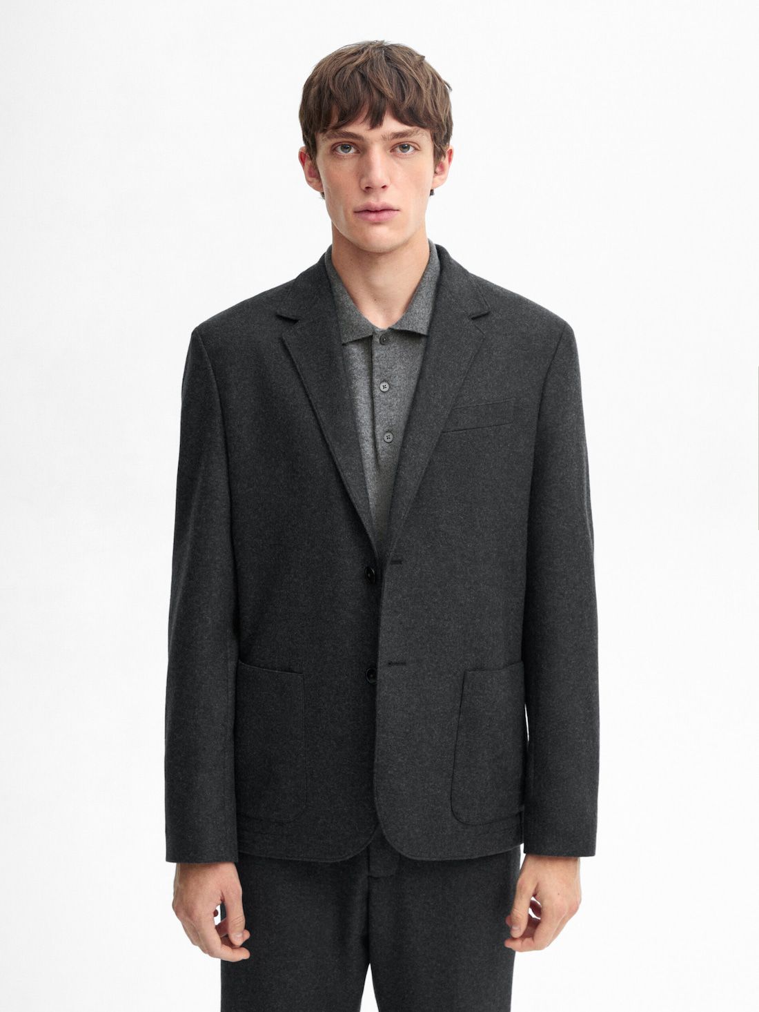 Massimo Dutti Wool Flowing Men Blazer Dark Grey | US-QO3486072