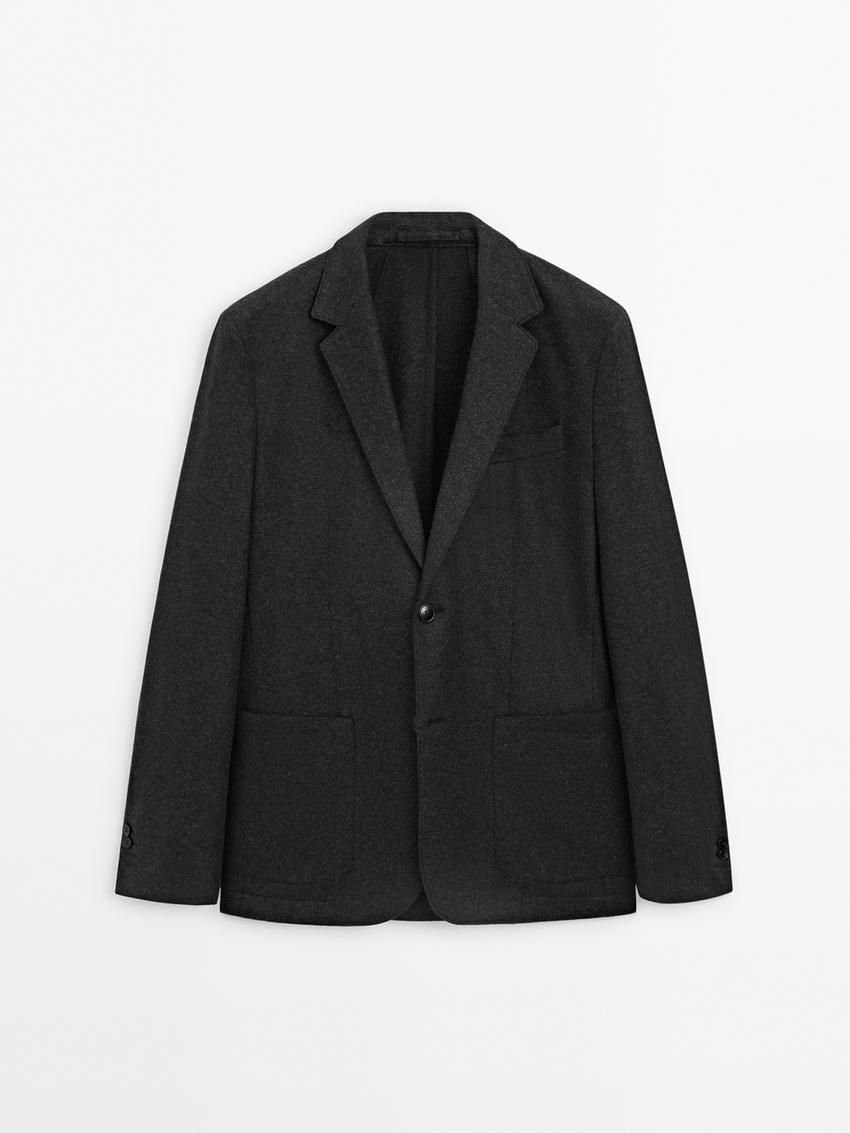Massimo Dutti Wool Flowing Men Blazer Dark Grey | US-QO3486072