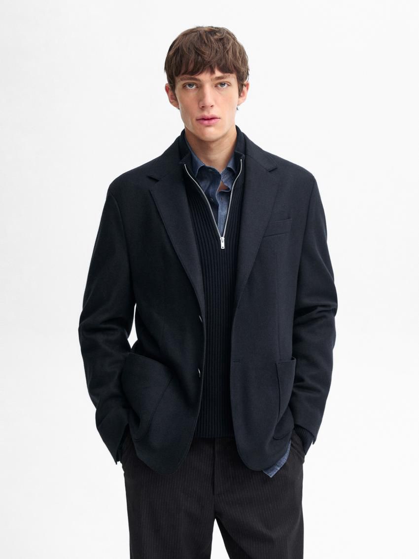 Massimo Dutti Wool Flowing Men Blazer Navy | US-VD3754821