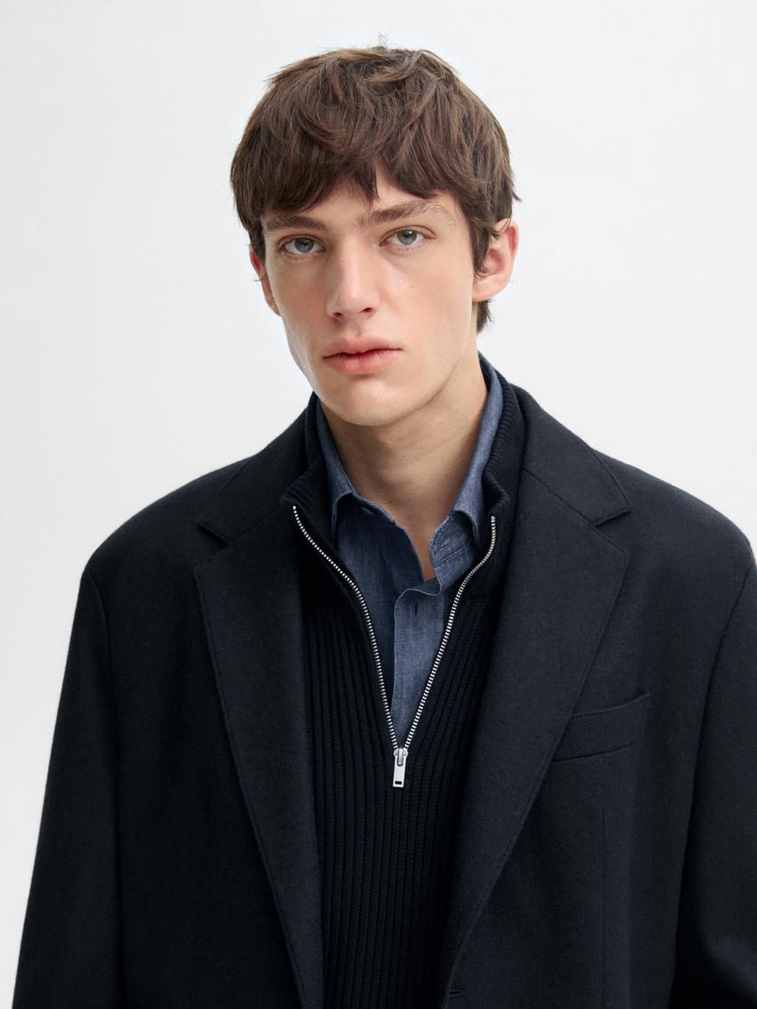 Massimo Dutti Wool Flowing Men Blazer Navy | US-VD3754821