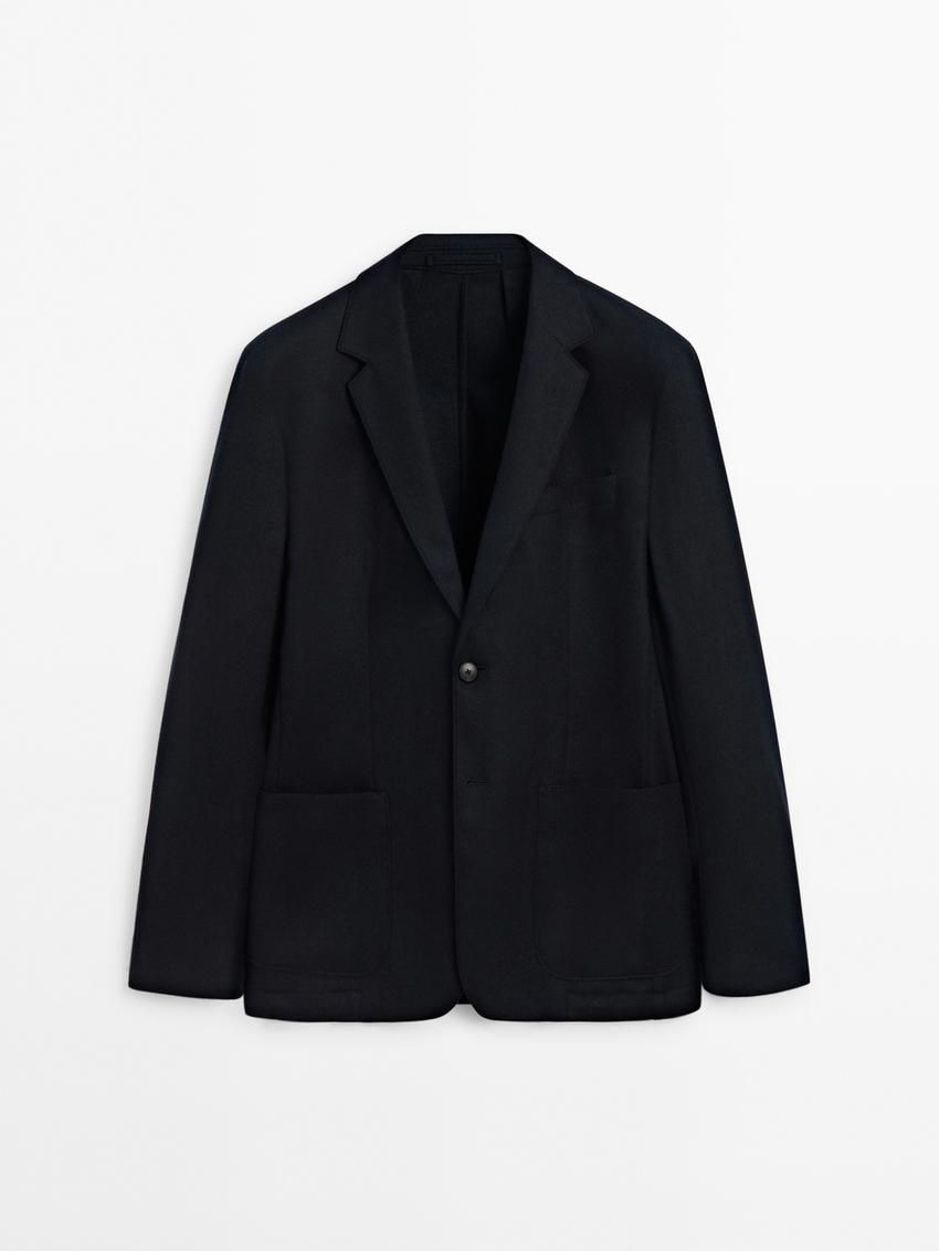Massimo Dutti Wool Flowing Men Blazer Navy | US-VD3754821