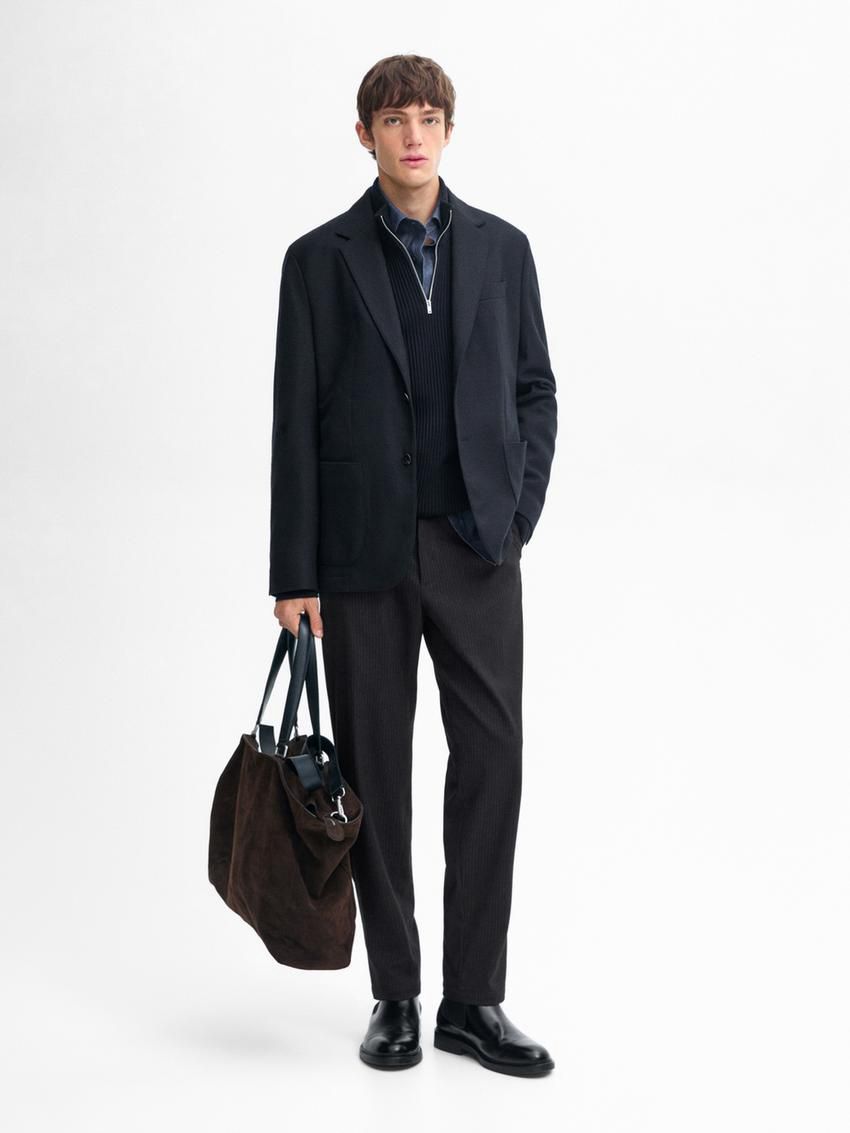 Massimo Dutti Wool Flowing Men Blazer Navy | US-VD3754821
