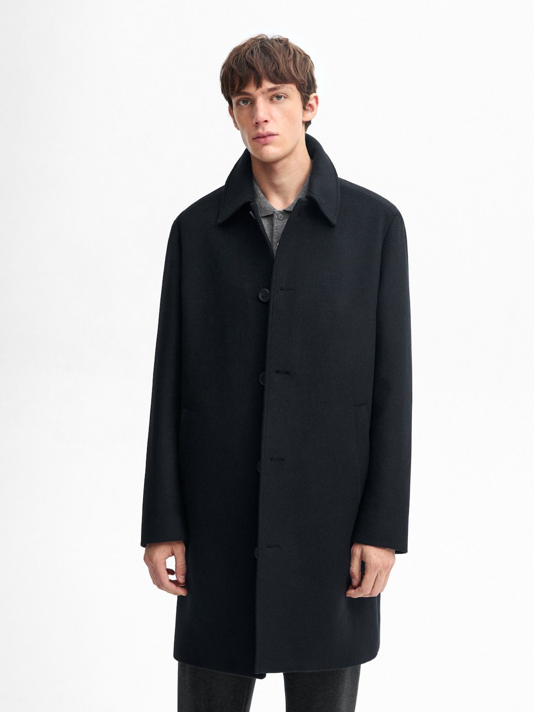 Massimo Dutti Wool Flowing Men Coat Black | US-UC9750824