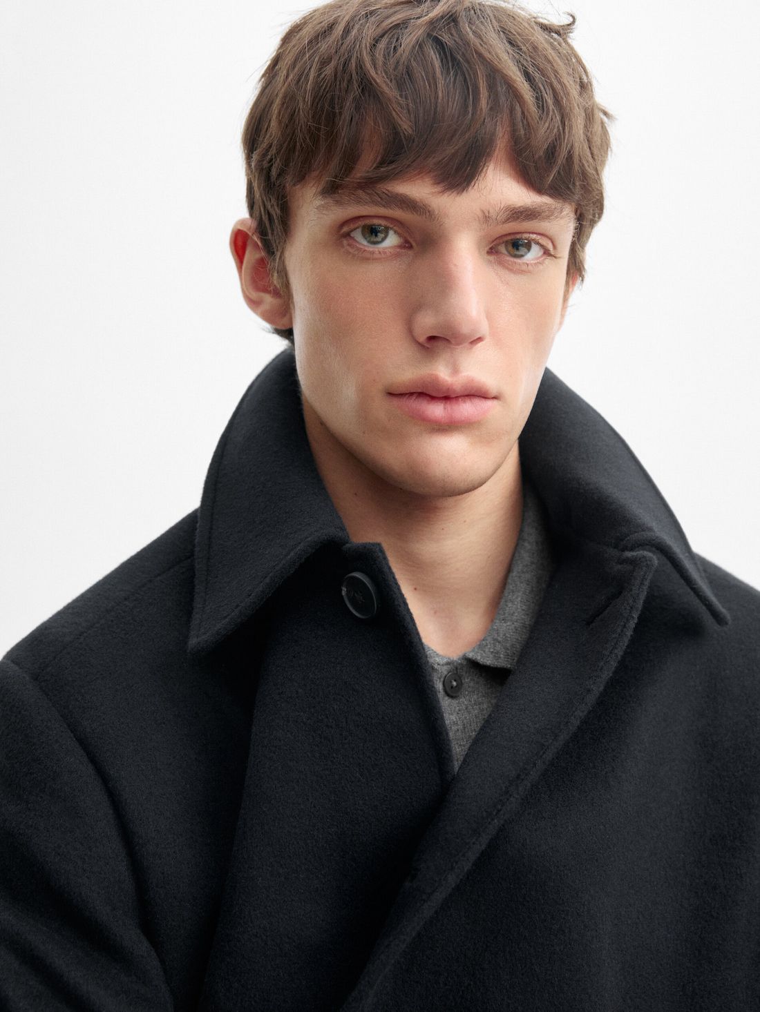 Massimo Dutti Wool Flowing Men Coat Black | US-UC9750824